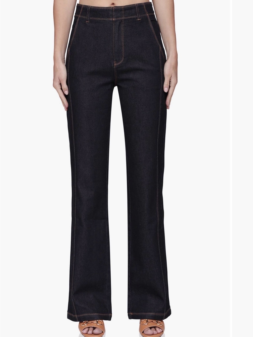 Avec Les Filles Dark Indigo Wide-Leg Jeans with contrast stitching.